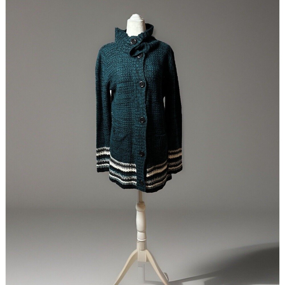 Womens XL long knit Button Up Sweater  Coastal Boho Electic Grandma cozy